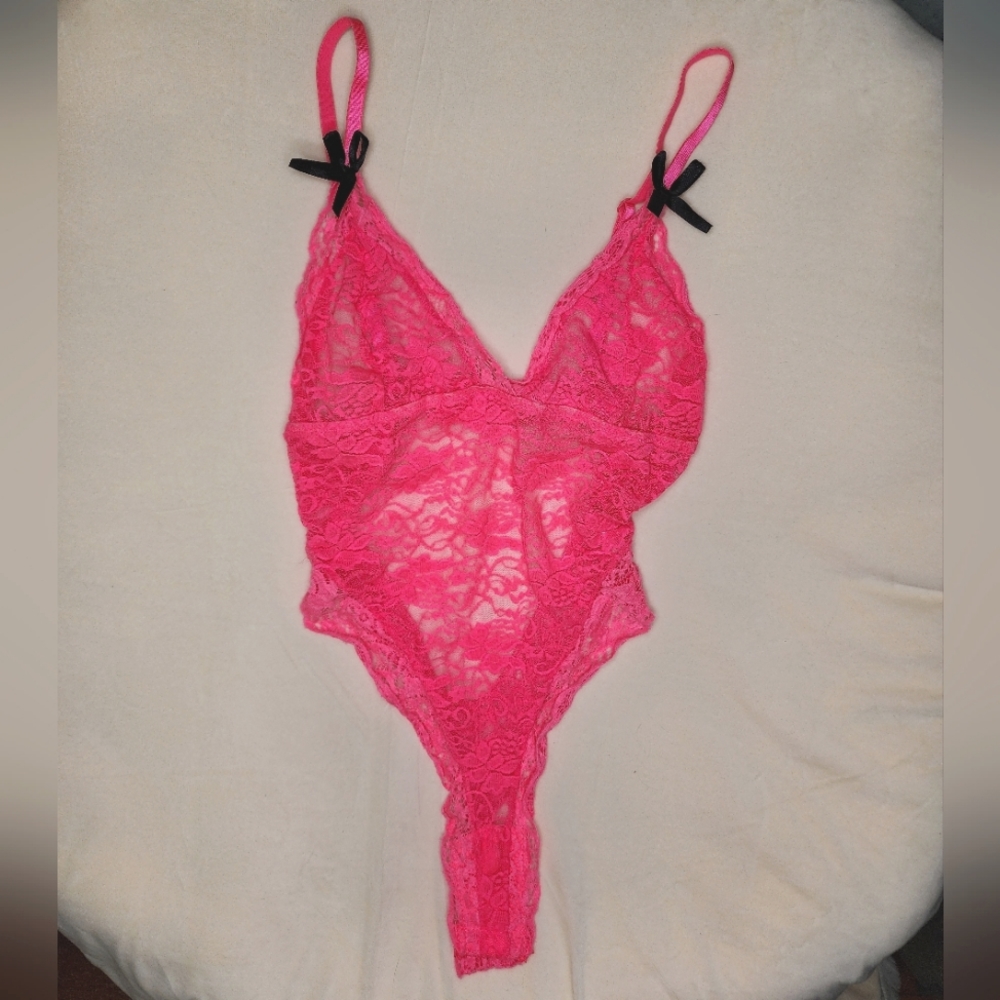 Hot Pink Lace Teddy - S